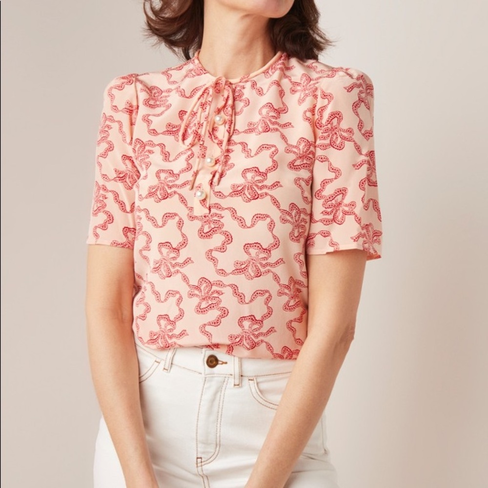 NWT L.K. Bennett MONTANA bow print silk top Size14